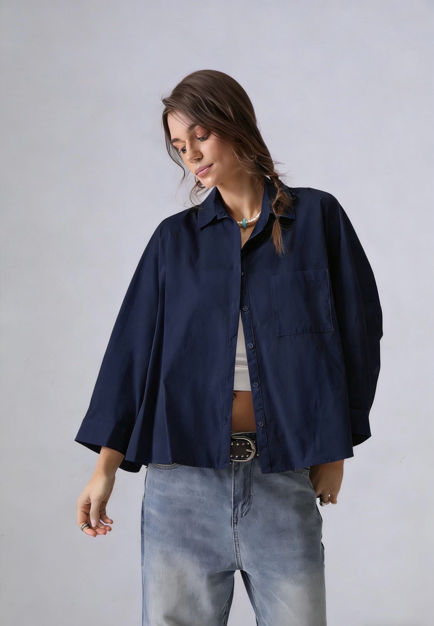 OVERSIZED BLOUSE MARINE