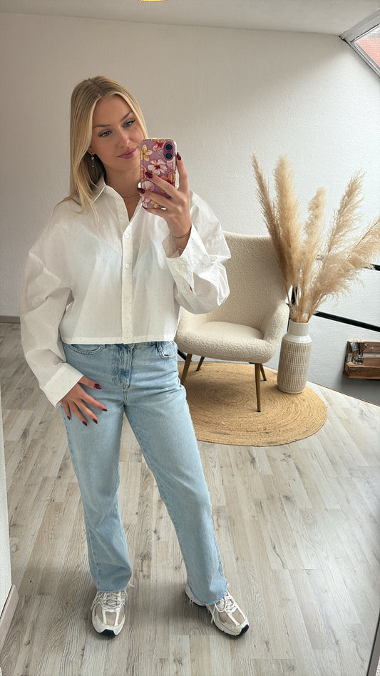 Witte blouse diamantjes