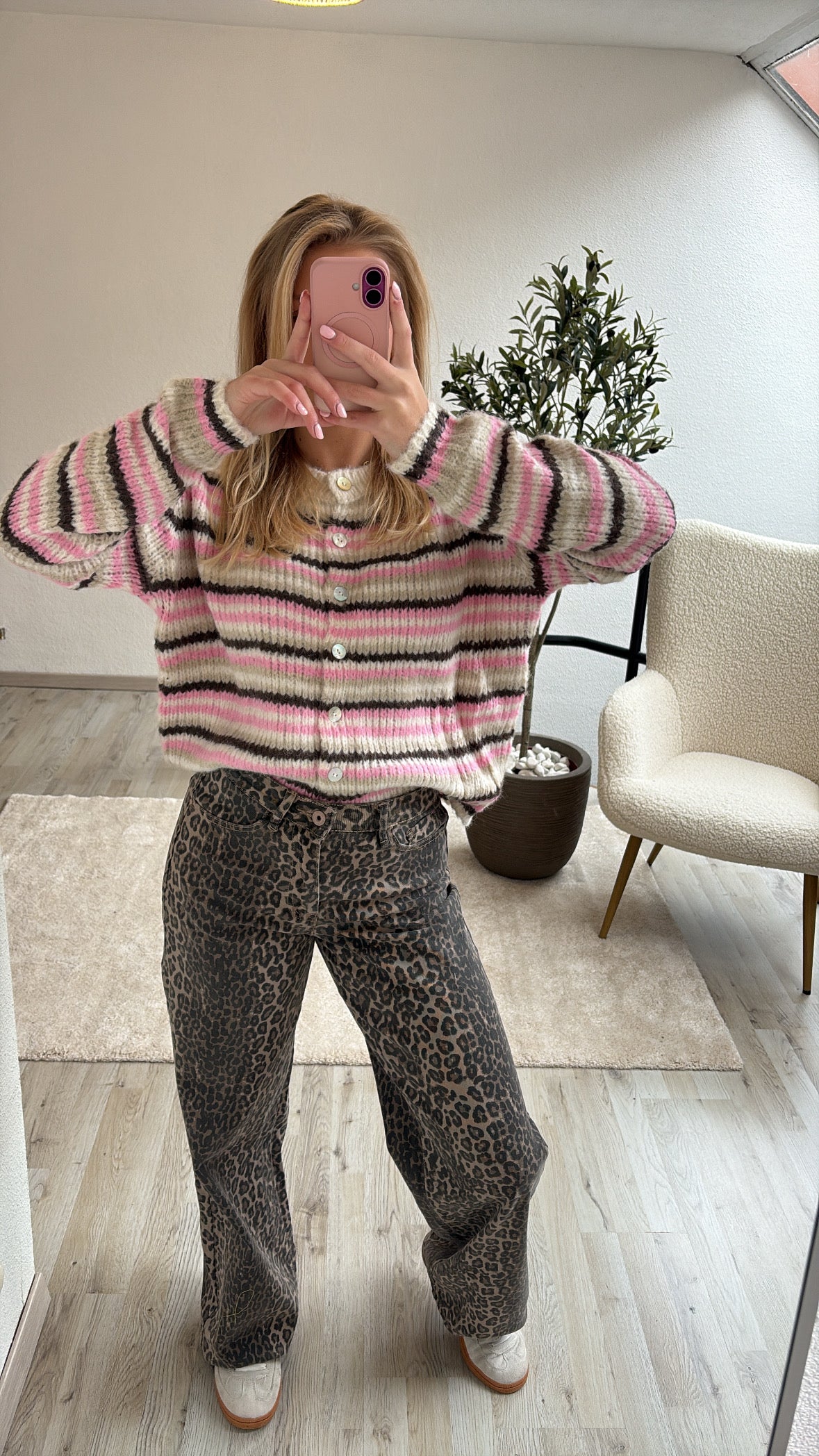 CARDIGAN STREPEN ROZE