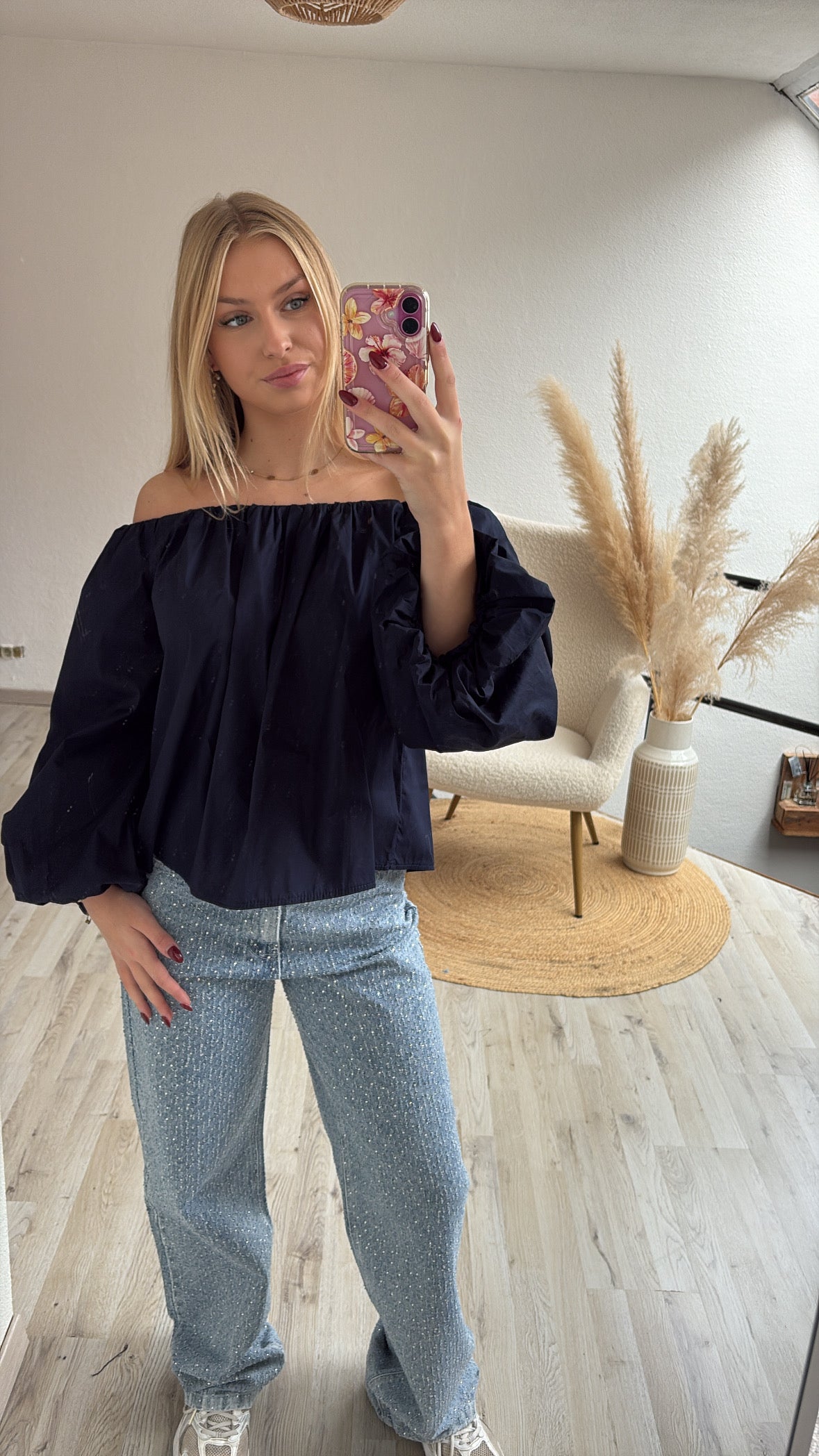 Off shoulder blouse blauw
