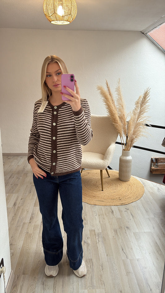 Gestreepte cardigan bruin