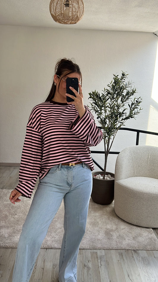 STRIPED LONGSLEEVE BRUIN-ROZE