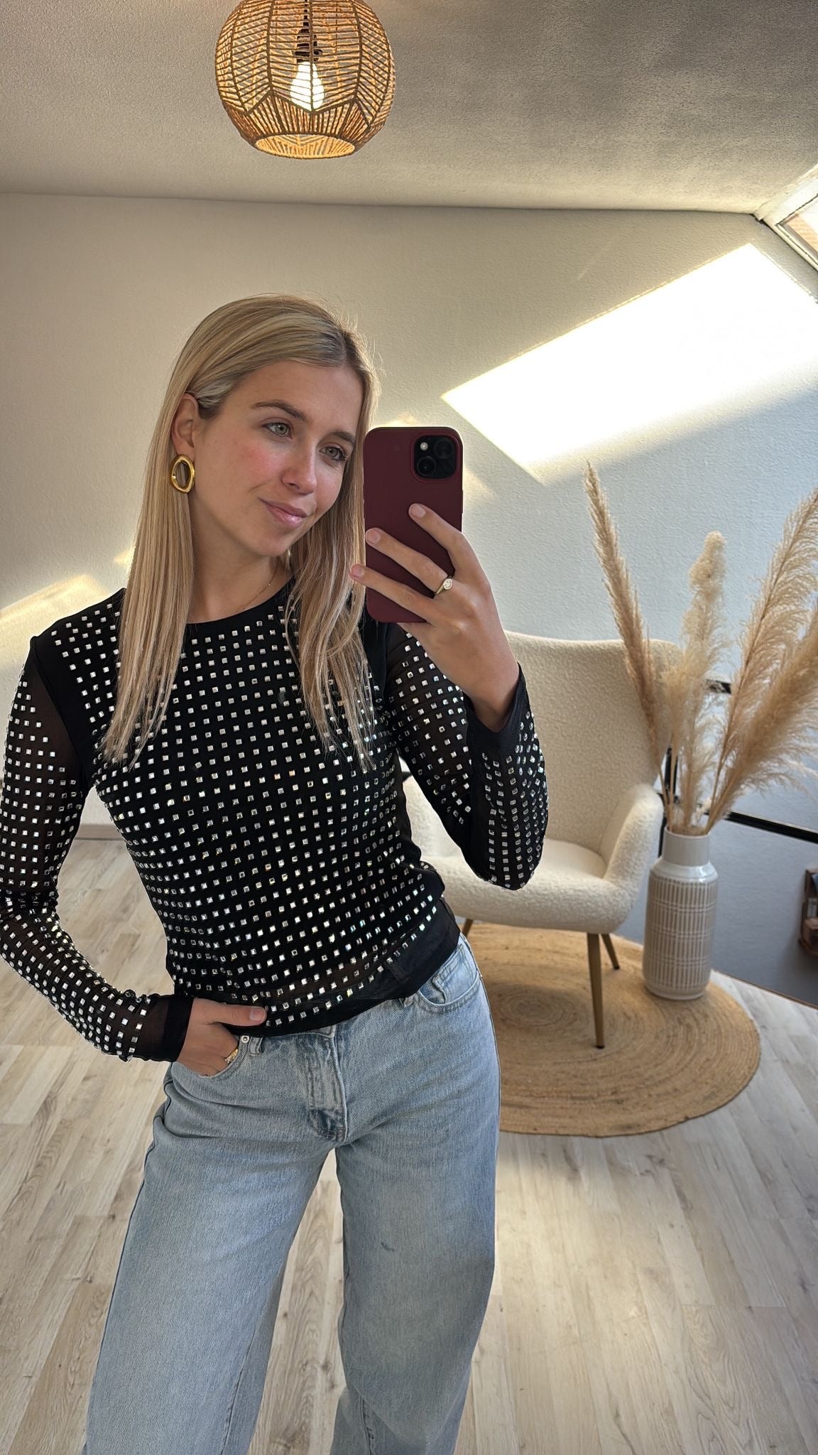 Mesh top diamantjes