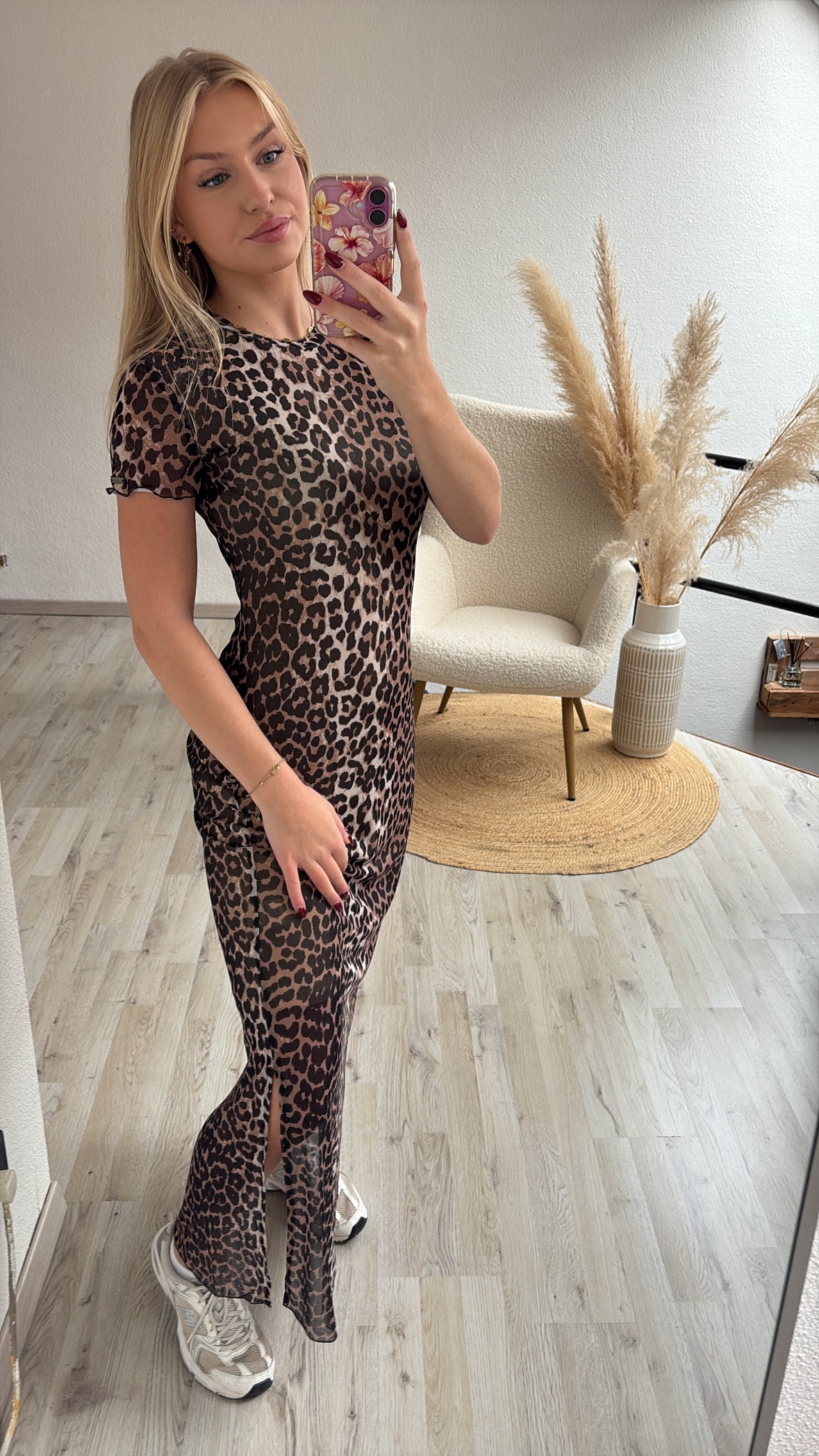 Leopard mesh jurk