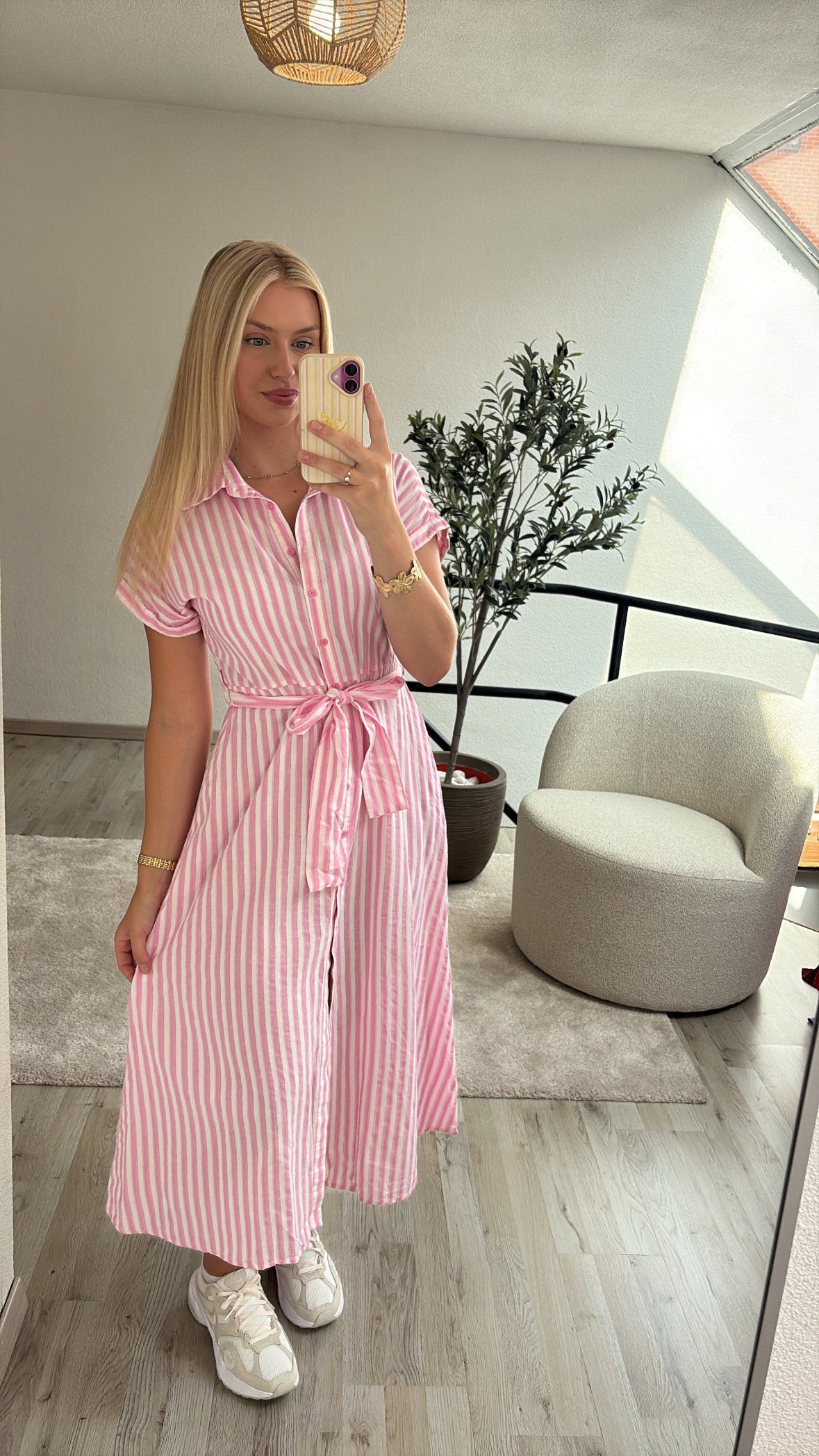 ROZE MAXIJURK STREPEN