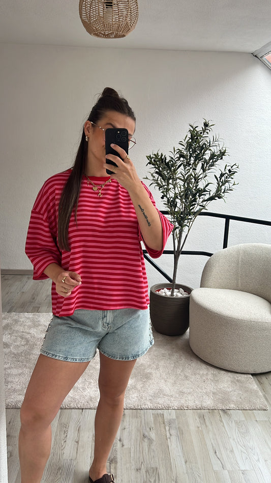 GESTREEPT SHIRT ROOD