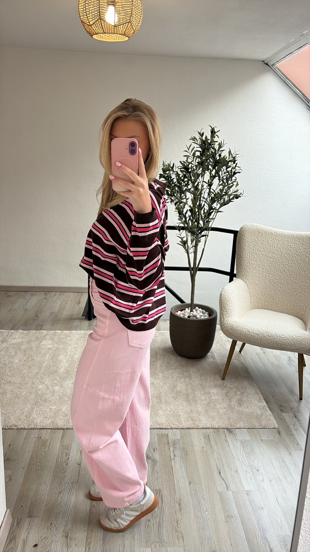 GESTREEPTE LONGSLEEVE BRUIN-ROZE