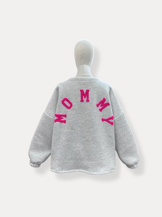 MOMMY SWEATER GRIJS - FUCHSIA