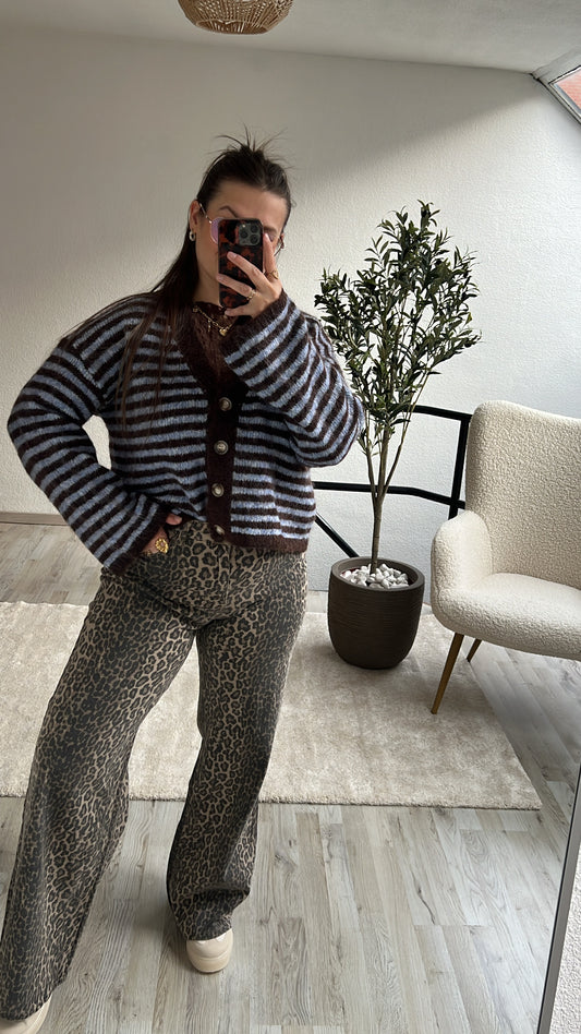 STRIPED CARDIGAN BLAUW