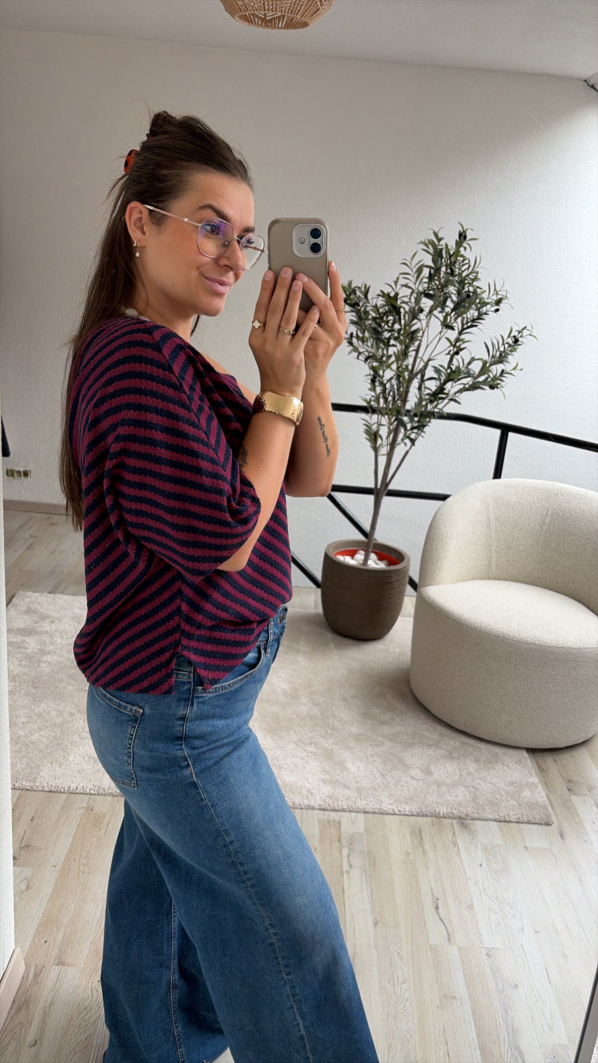 ONE SHOULDER SHIRT NAVY/BURGUNDY