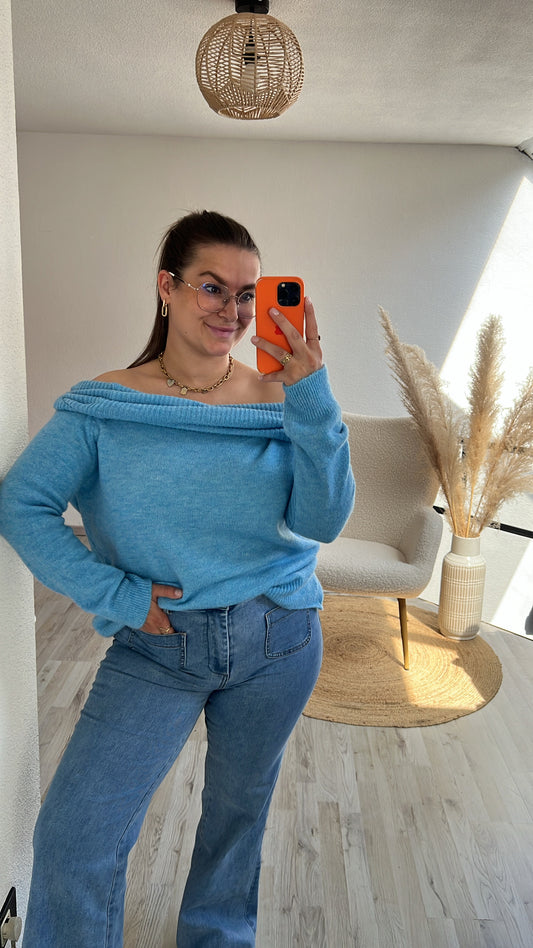 Off shoulder knit blauw