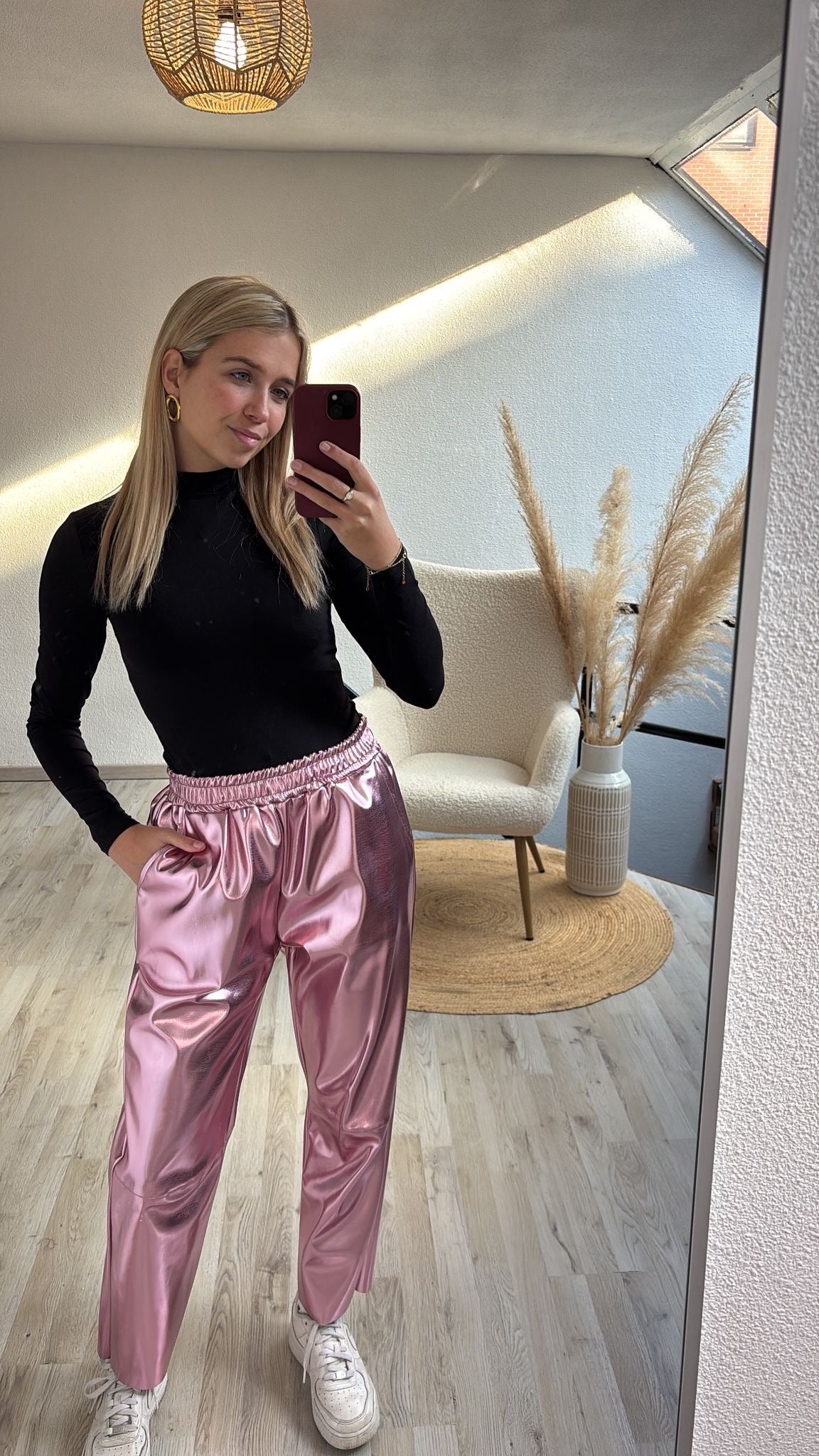 Metallic broek roze