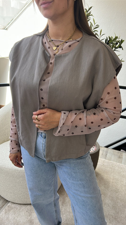 MESH TOP POLKA BEIGE