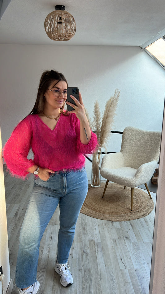 Fluffy blouse roze