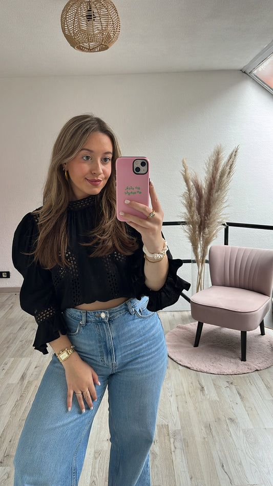 Broderie blouse zwart
