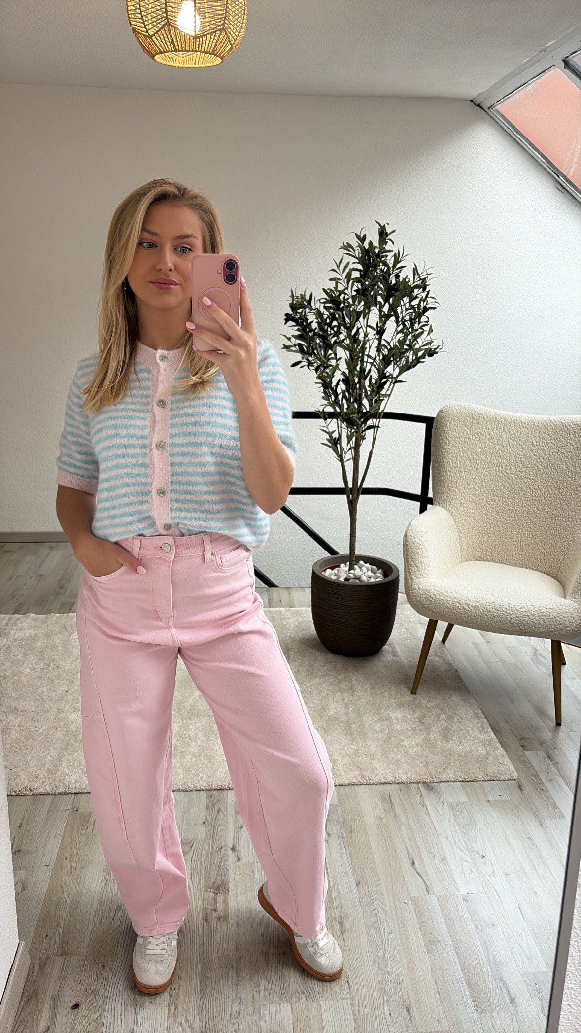 KNIT SHIRT BLAUW-ROZE