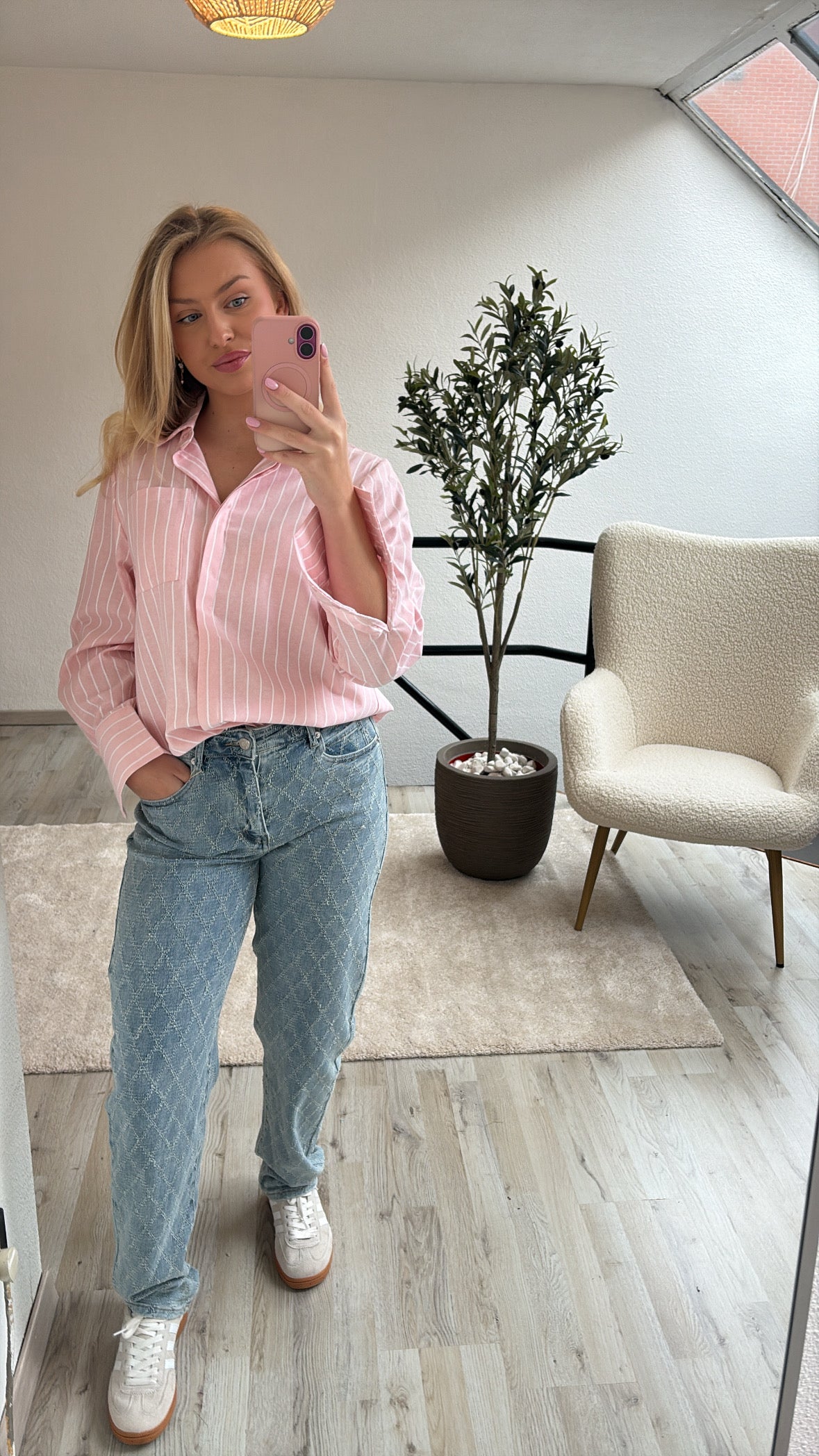 GESTREEPT HEMD ROZE