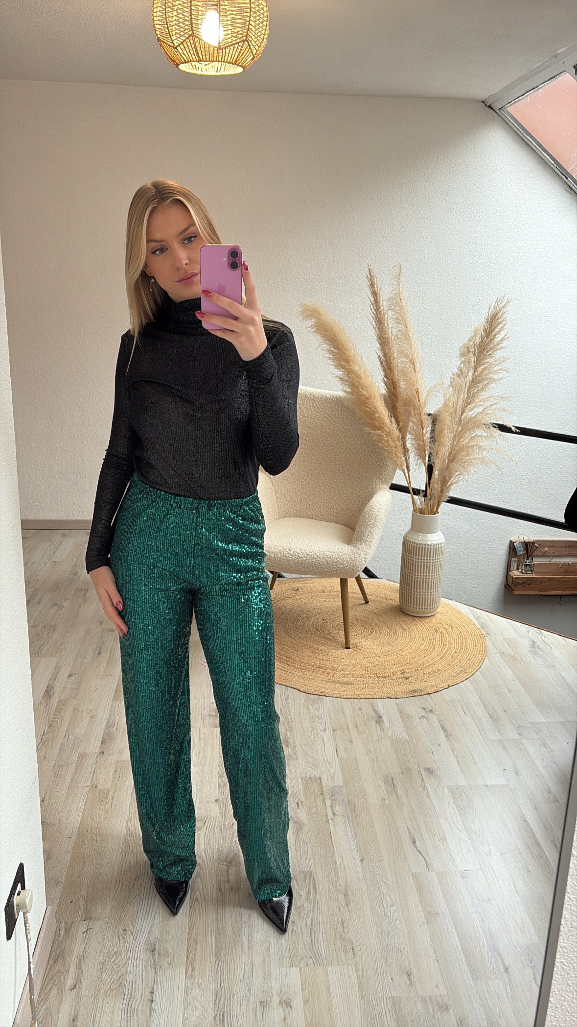 Petrol broek glitter