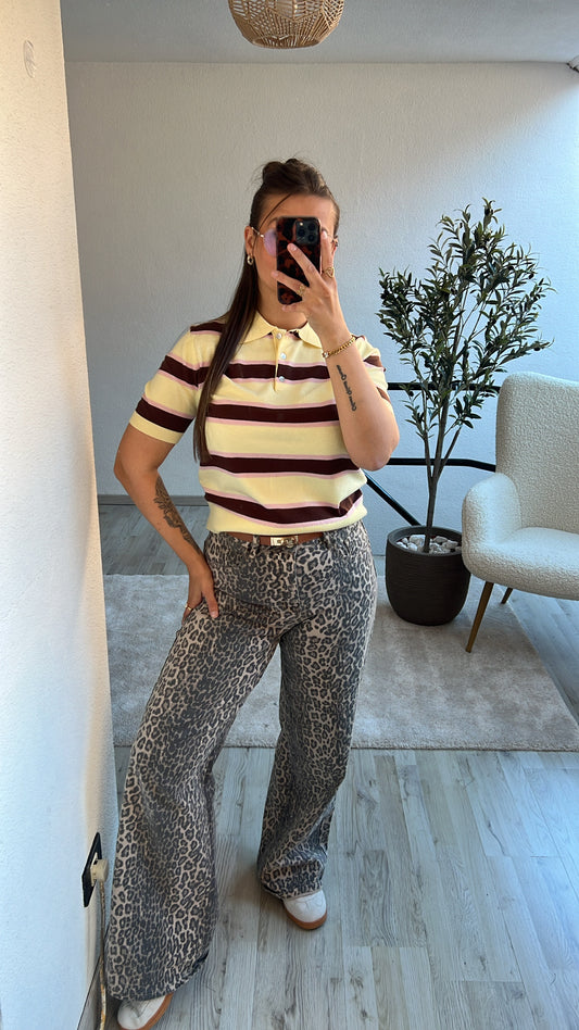 STRIPED POLO GEEL