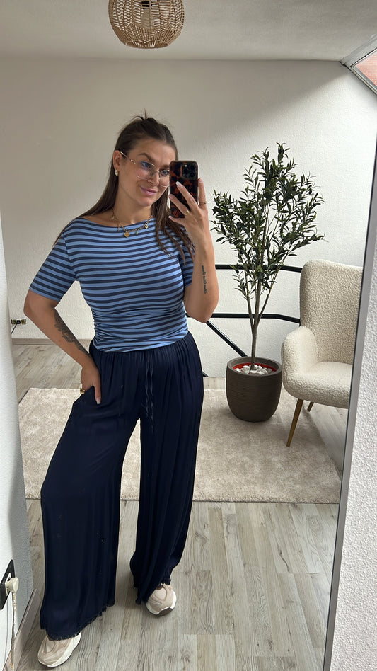 SATIJNEN BROEK DONKERBLAUW