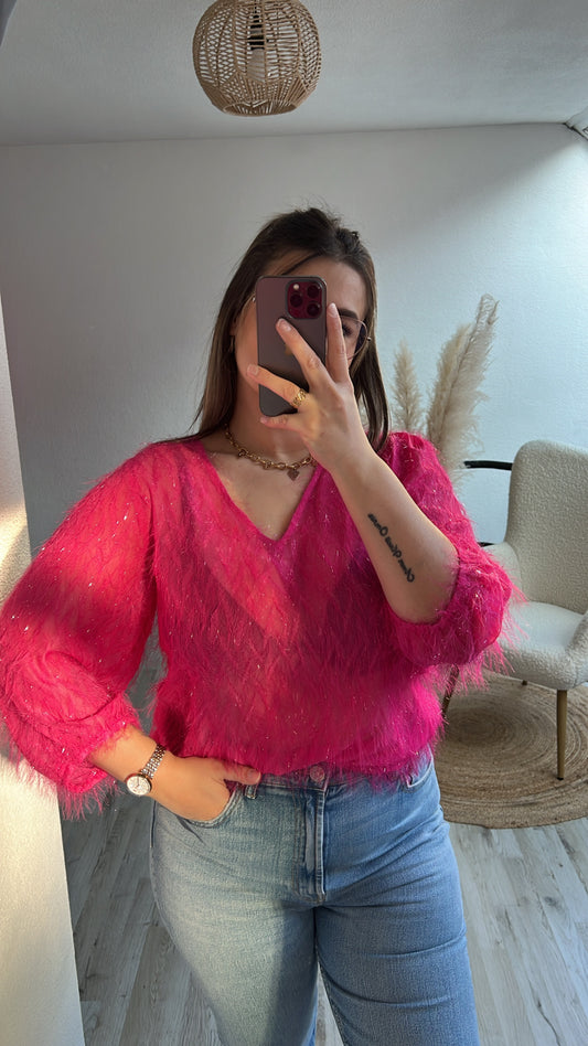 Fluffy blouse roze