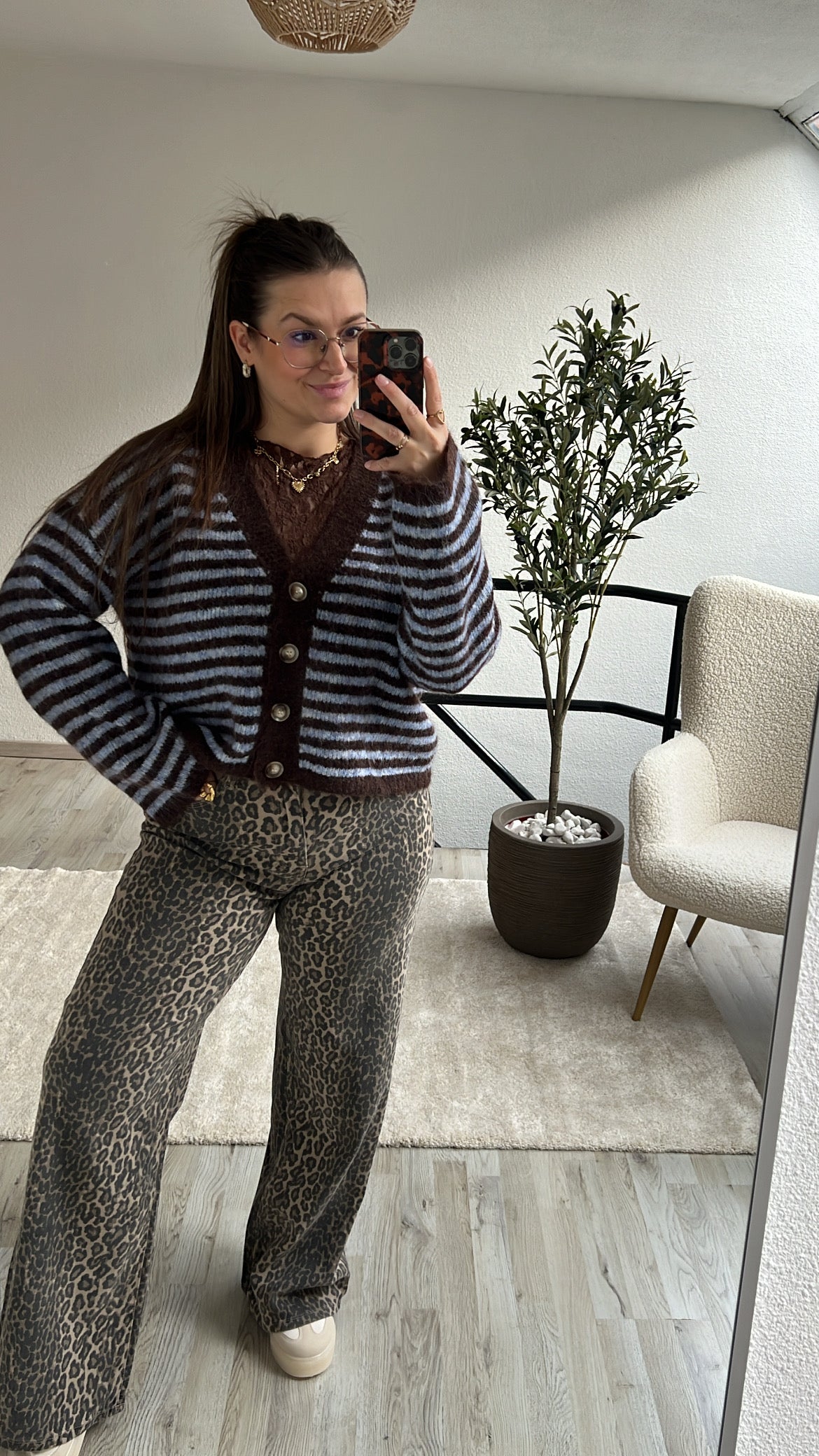 STRIPED CARDIGAN BLAUW