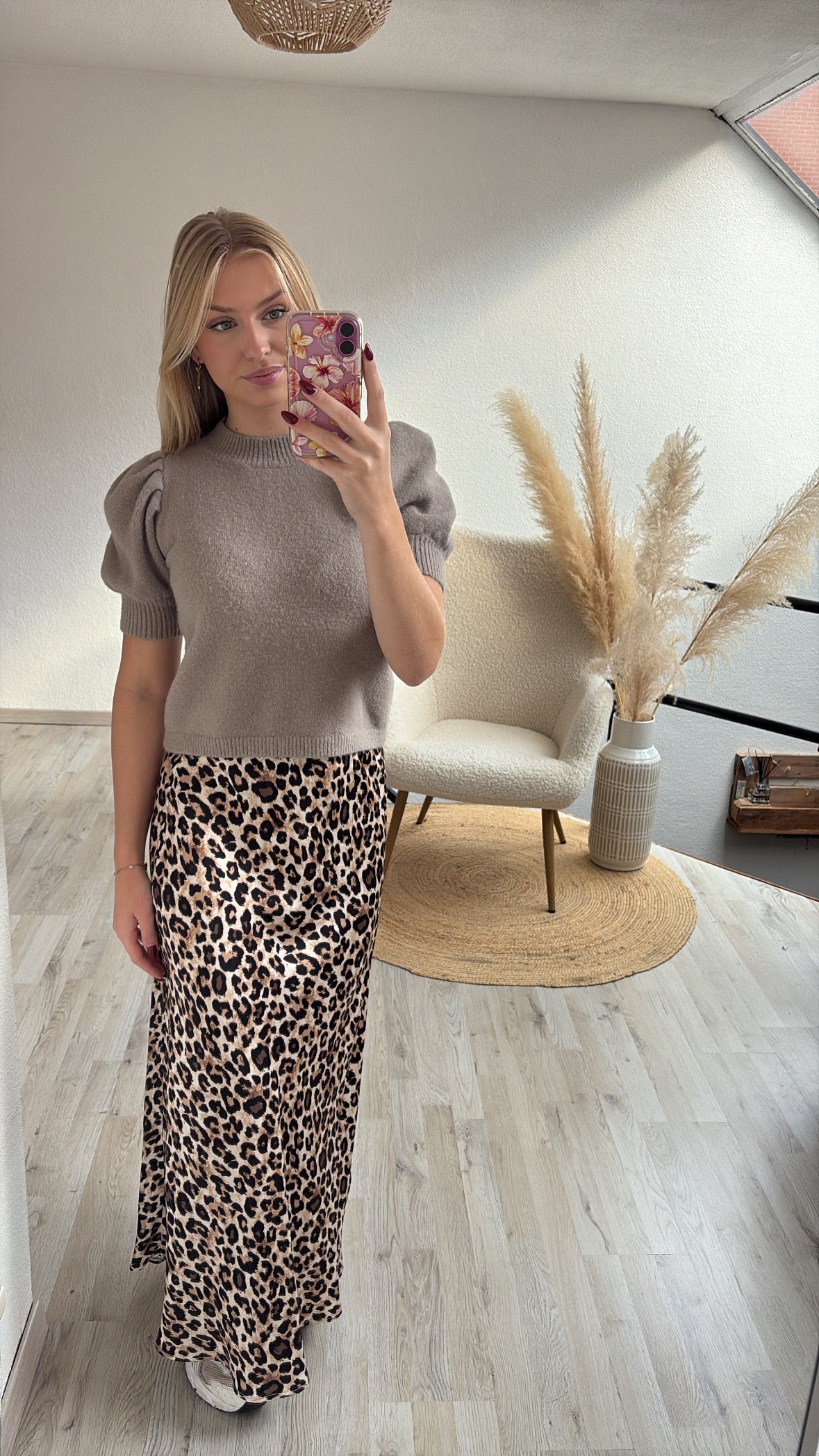 Leopard satijnen rok