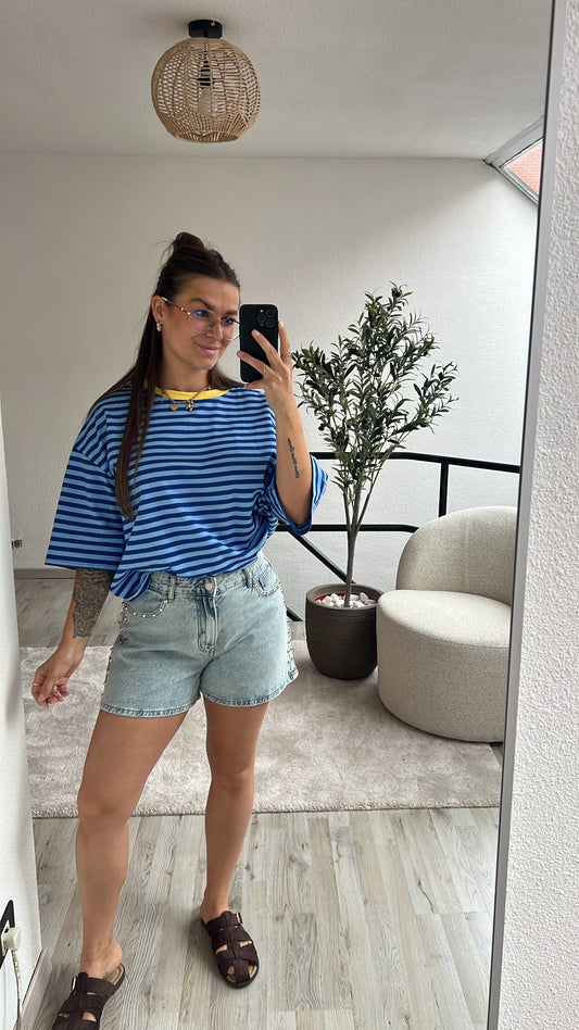 GESTREEPT SHIRT BLAUW