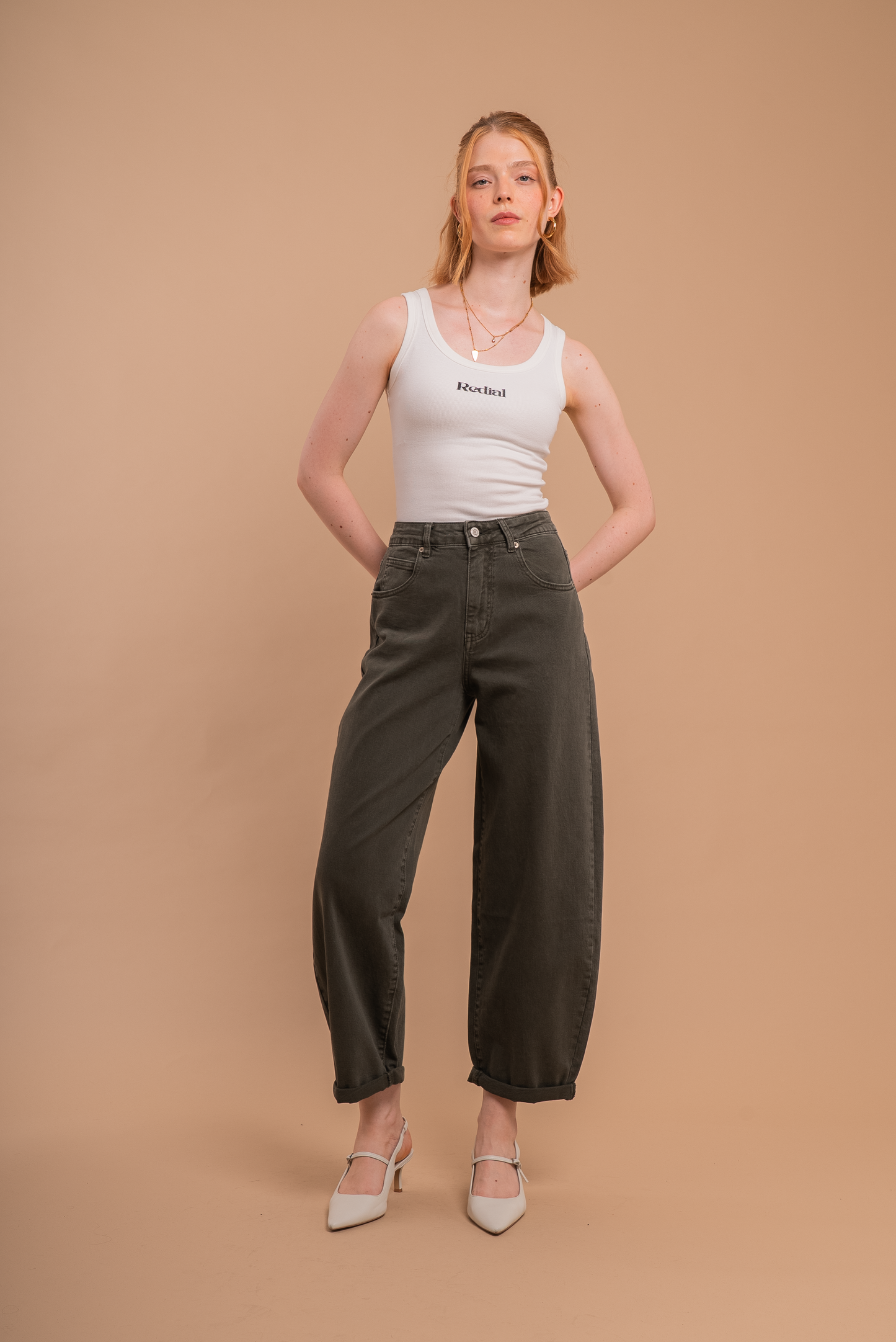 KHAKI BALLOON JEANS