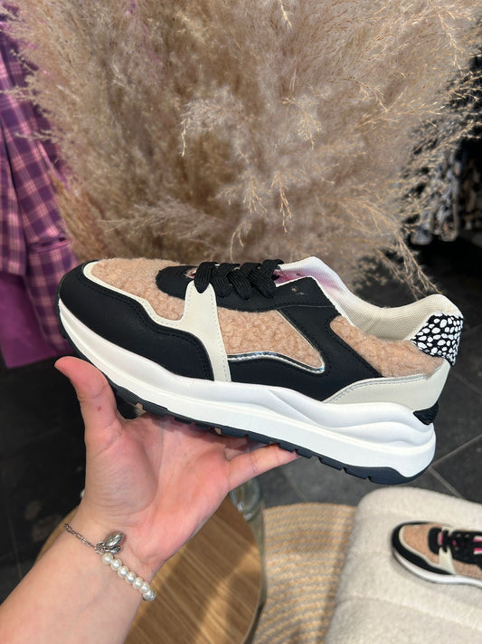 Teddy sneakers beige/zwart