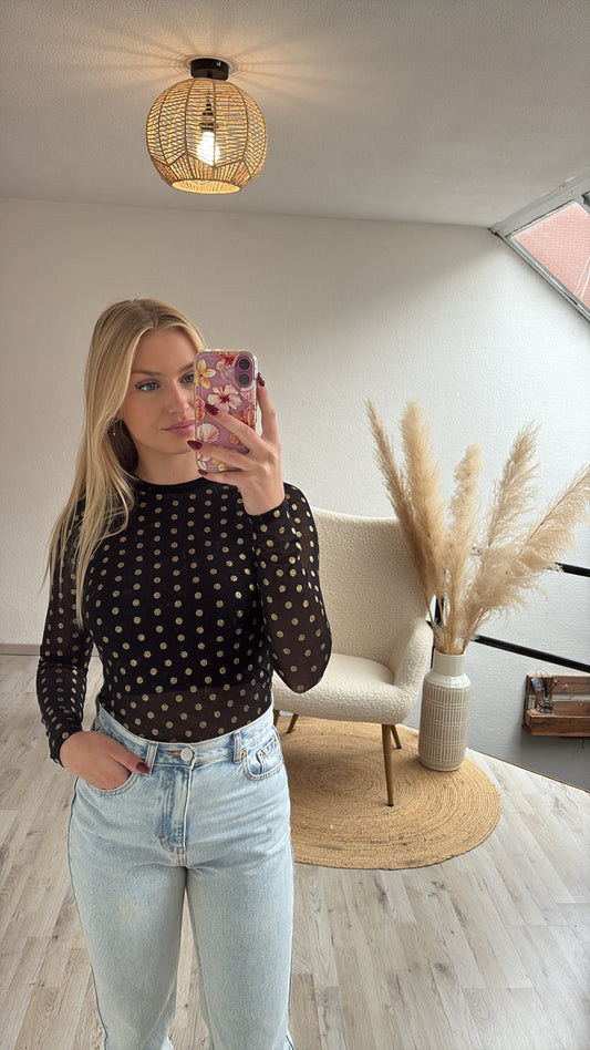 Mesh top polka dots