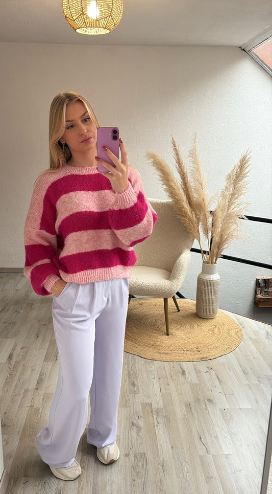 Gestreepte trui roze