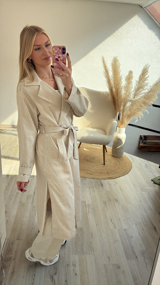 Trenchcoat beige geruit