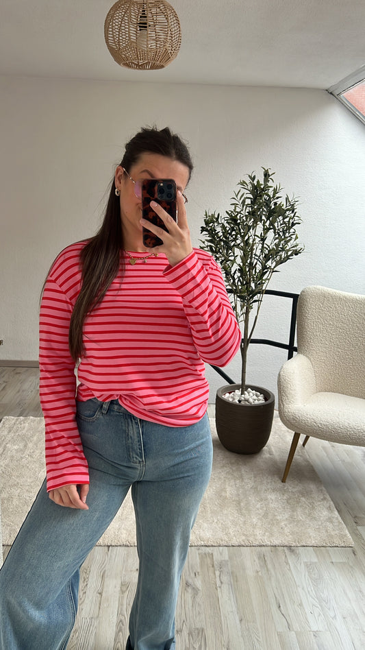 STRIPED LONGSLEEVE ROZE-ROOD