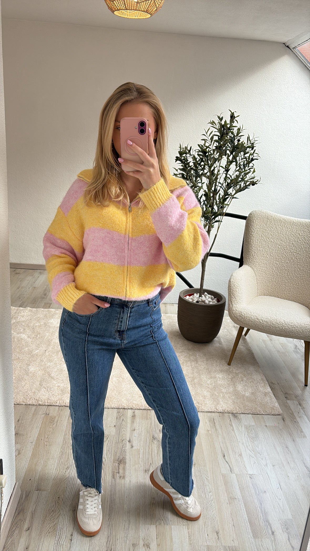 ZIP UP KNIT ROZE-GEEL