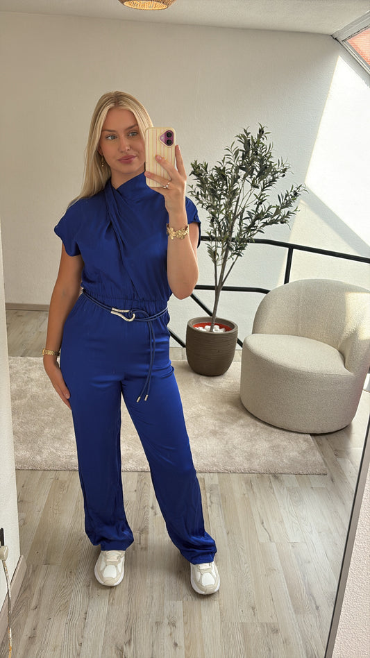 BLAUWE SATIJNEN JUMPSUIT