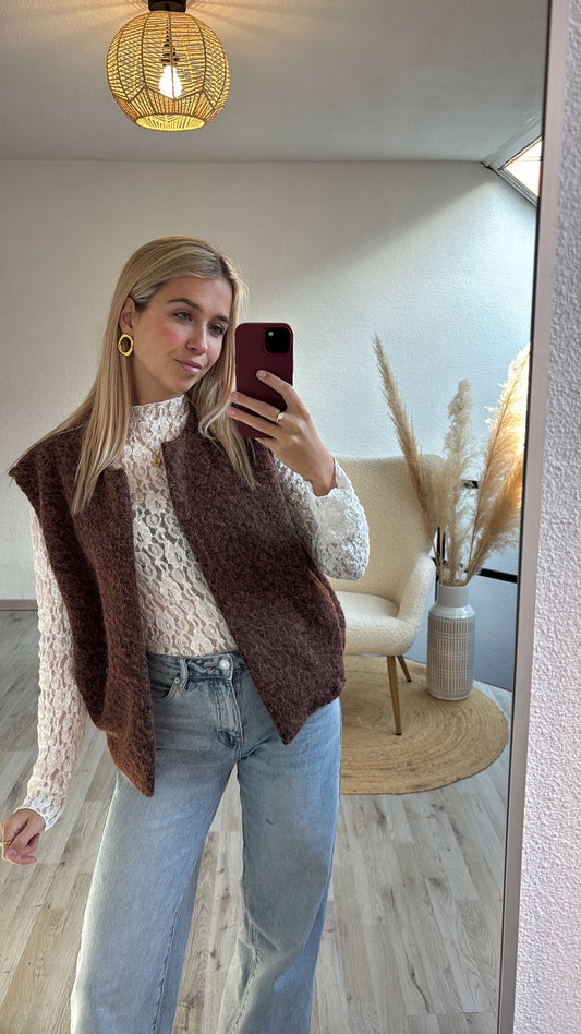 Kanten longsleeve wit