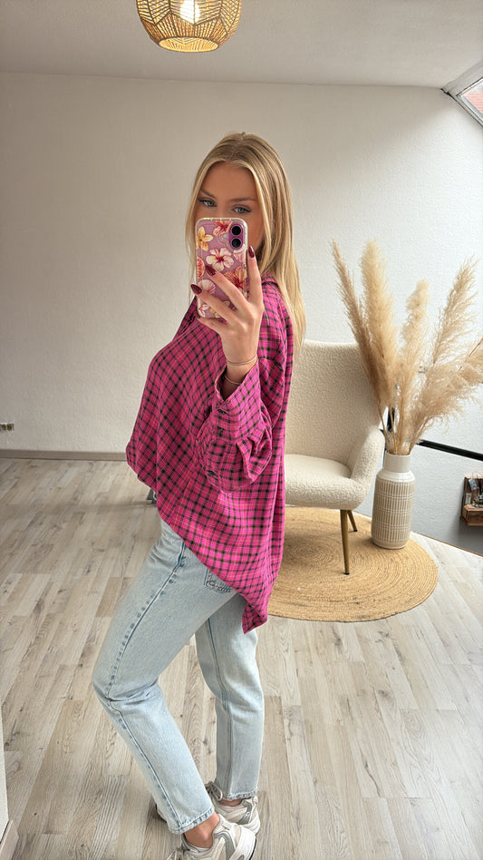 Geruit hemd roze