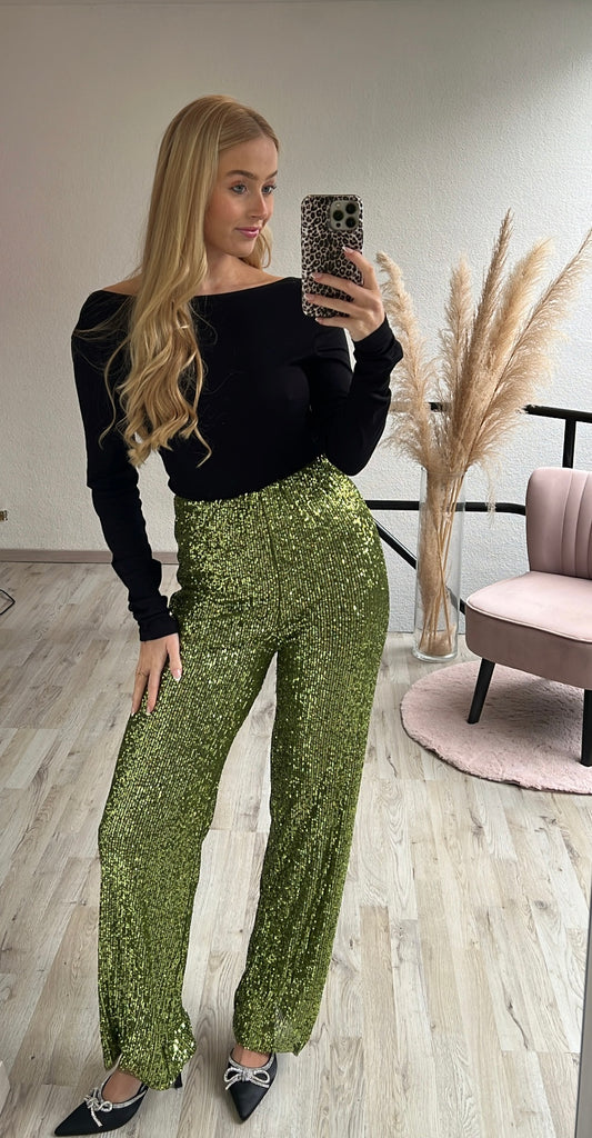 Groene glitterbroek