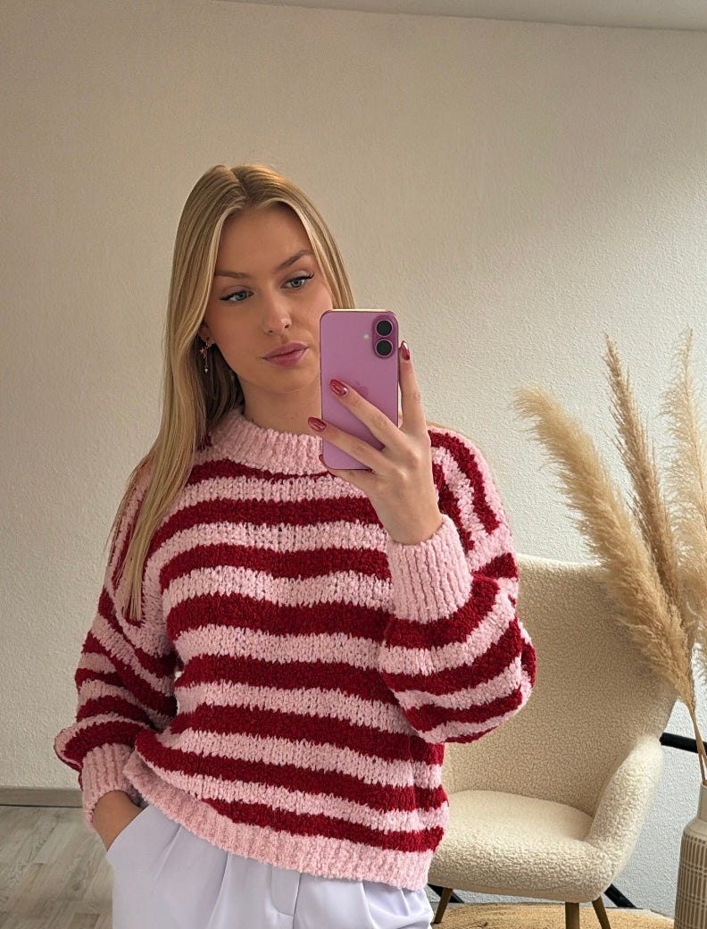 Gestreepte pull roze/rood