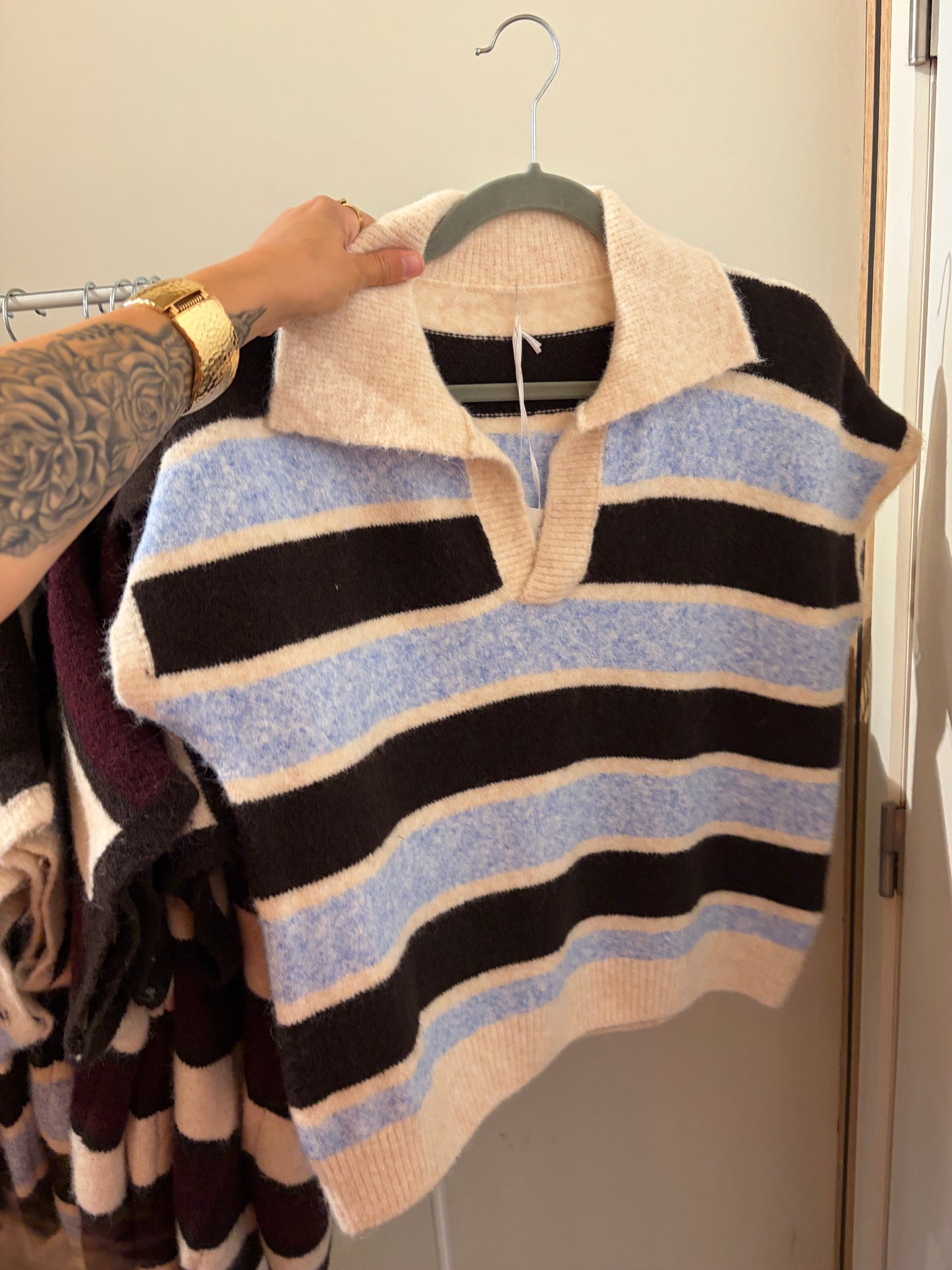 POLO KNIT BLAUW-BEIGE