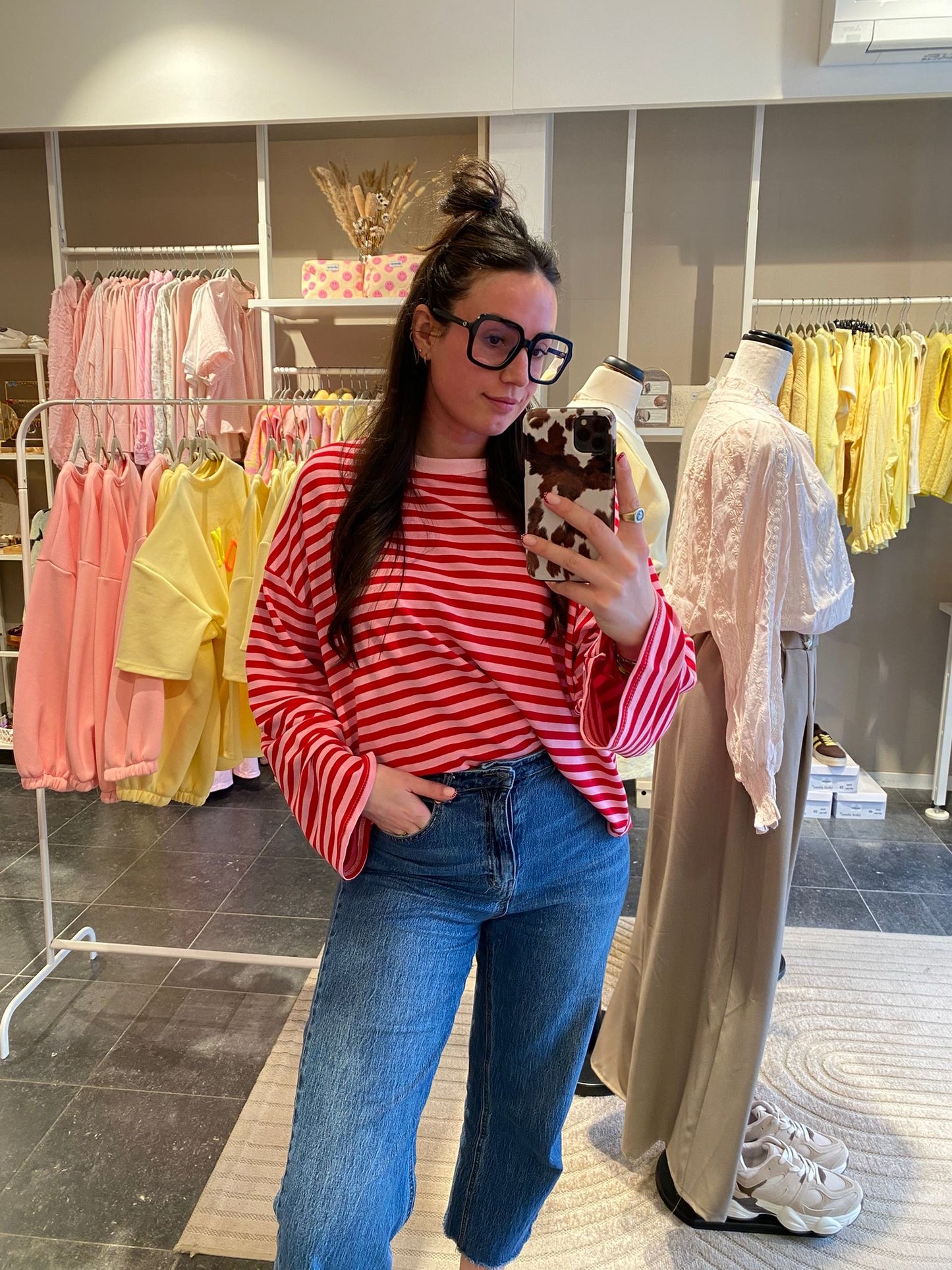 STRIPED LONGSLEEVE ROZE-ROOD