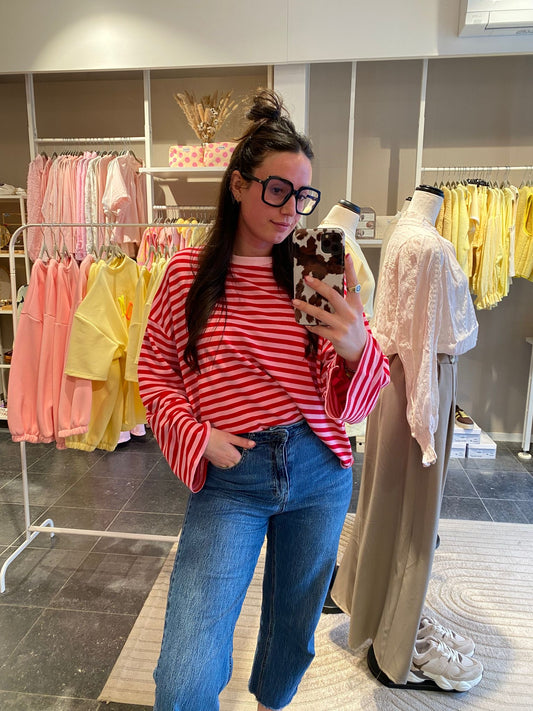 STRIPED LONGSLEEVE ROZE-ROOD