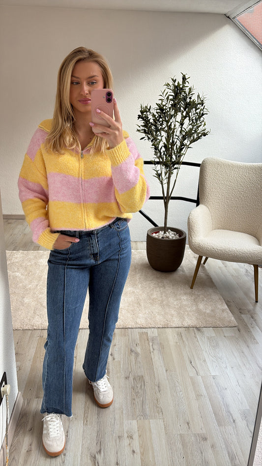 ZIP UP KNIT ROZE-GEEL