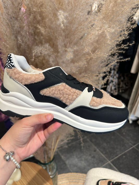 Teddy sneakers beige/zwart