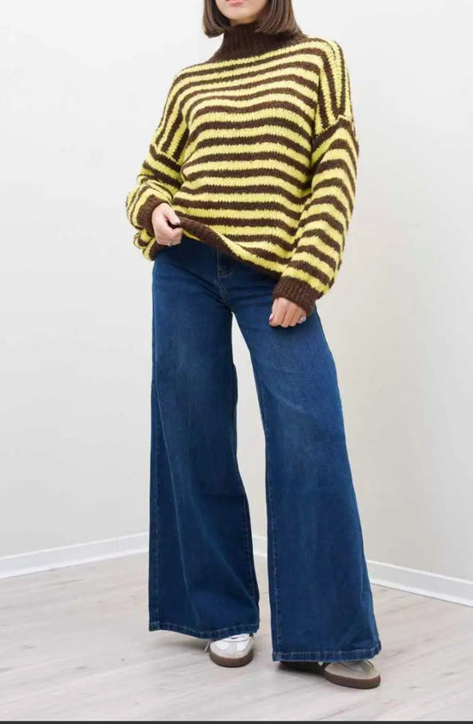 Gestreepte trui geel/bruin