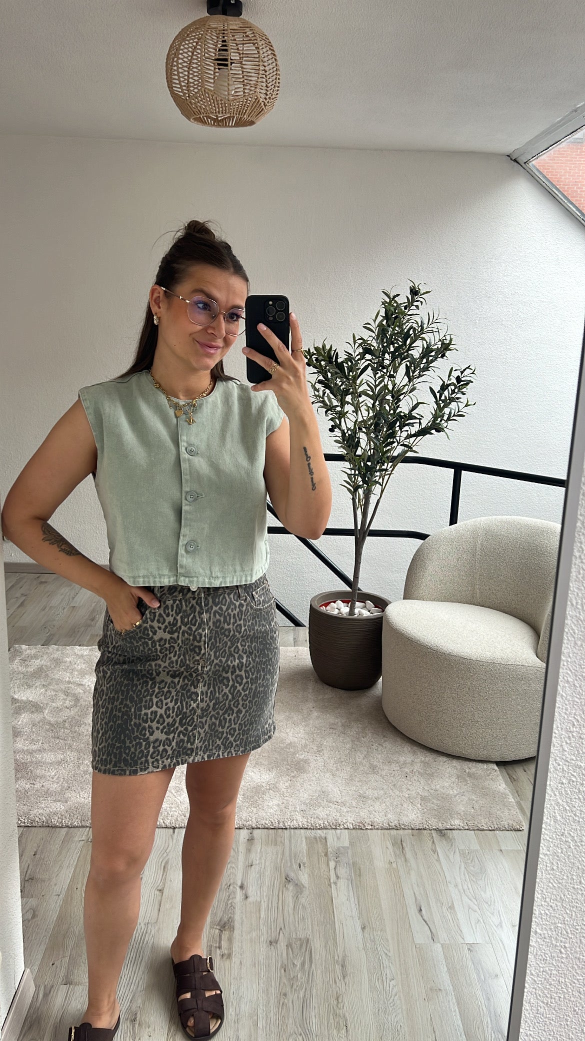 LEOPARD JEANSROK