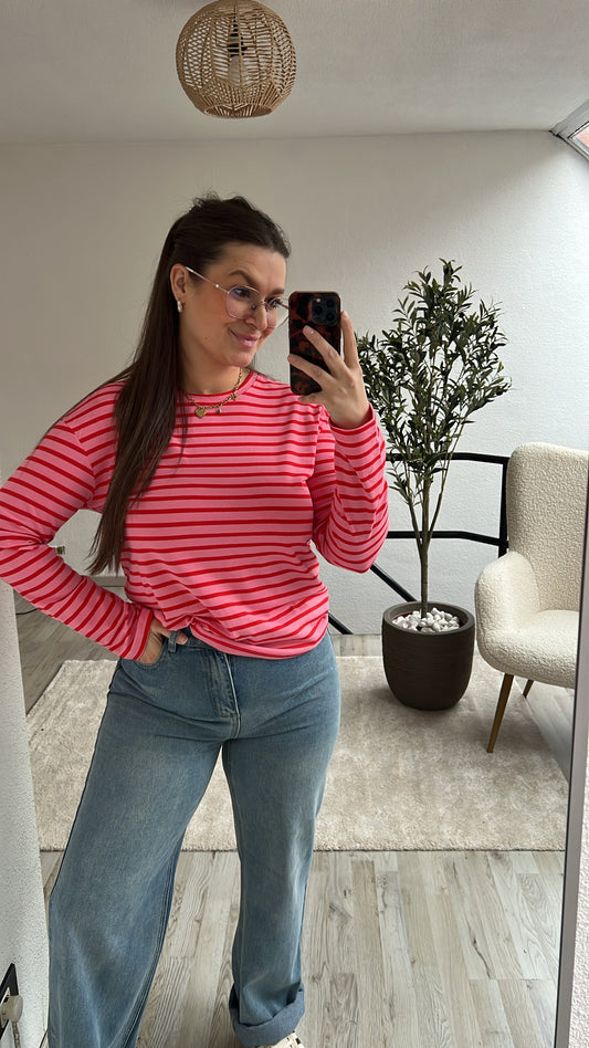 STRIPED LONGSLEEVE ROZE-ROOD