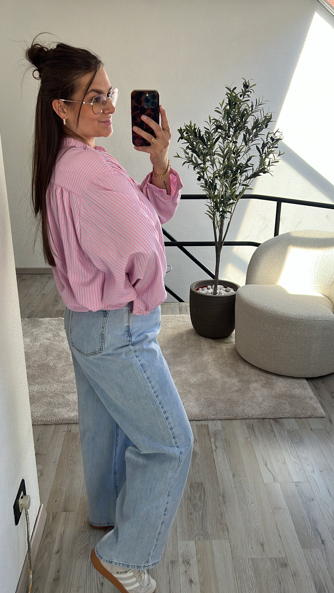 GESTREEPTE BLOUSE ROZE-BLAUW