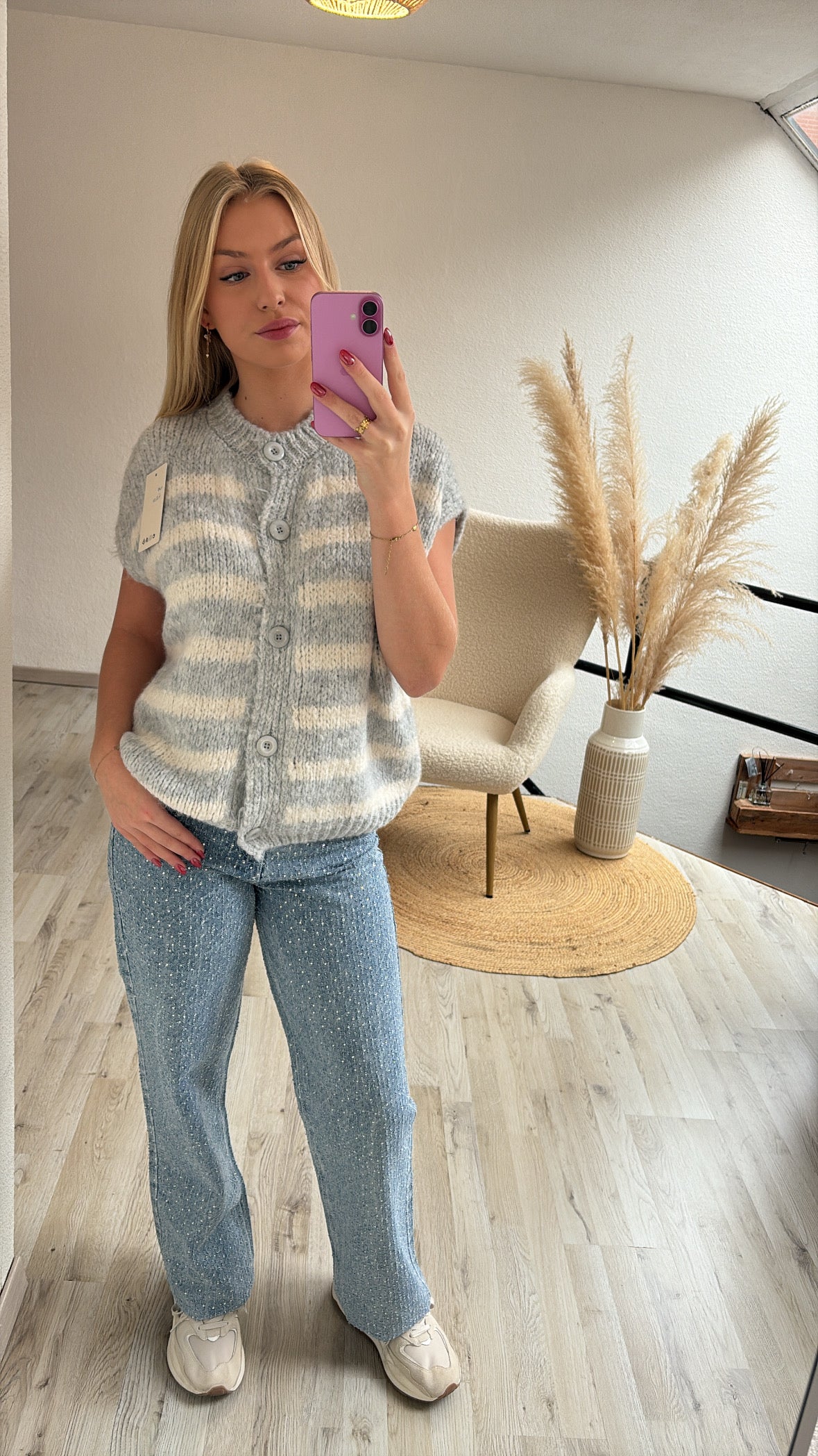 Gestreepte gilet grijs